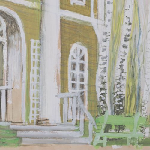 Null Nicolaas Wijnberg (1918-2006) - gouache - Bouleaux devant une maison de cam&hellip;