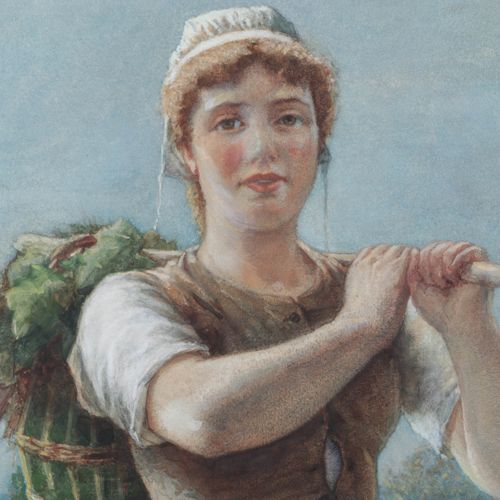 Null Jacobus Hermanus Otterbeek (1839-1902) - acuarela - Chica con cesta de verd&hellip;