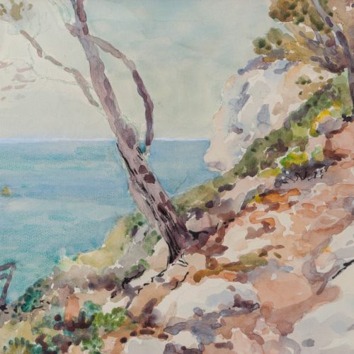 Null Cees Broerse (1900-1972) - aquarelle - Chemin le long de la côte méditerran&hellip;