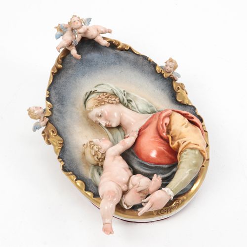 Null Capodimonte - Giuseppe Cappé, relief mural en porcelaine, Vierge à l'Enfant&hellip;