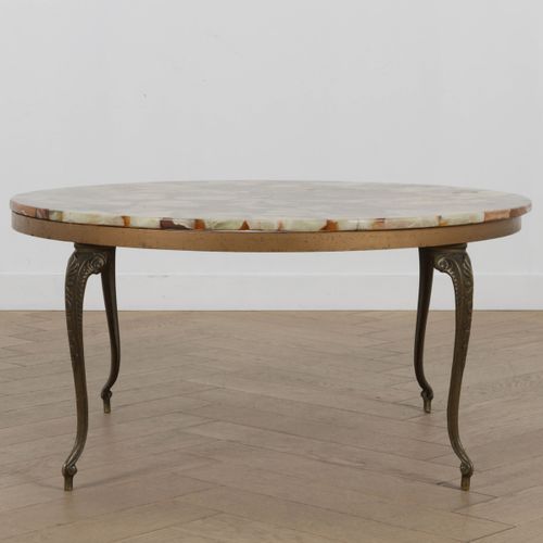 Null 缟玛瑙咖啡桌与鎏金铜腿 - 20世纪，44x90x90厘米。