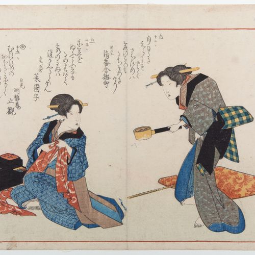 Yanagawa Shigenobu (1785-1832) - houtsnede - twee geisha's, 1830 https://www.Bva&hellip;