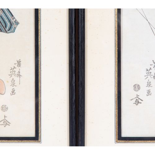Keïsaï Yeisen (1790-1848) - twee ingelijste houtsnedes - geisha's, 19e eeuw http&hellip;