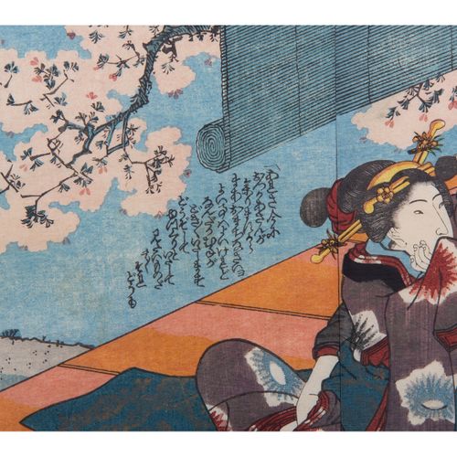 Toegeschreven aan Utagawa Kunisada (1786-1865) - houtsnede - liefdespaar, ca. 18&hellip;