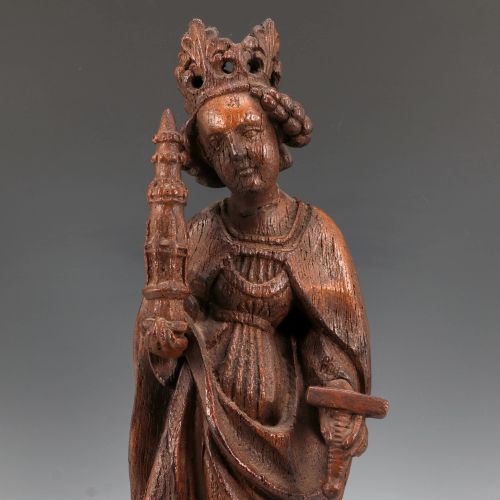 Duitsland- Eikenhouten heiligenbeeld, Barbara- Vroeg 16e eeuw https://www.Bva-au&hellip;