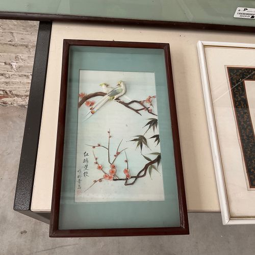China - twee diorama's van vogels en twee drukken op doek https://www.Bva-auctio&hellip;