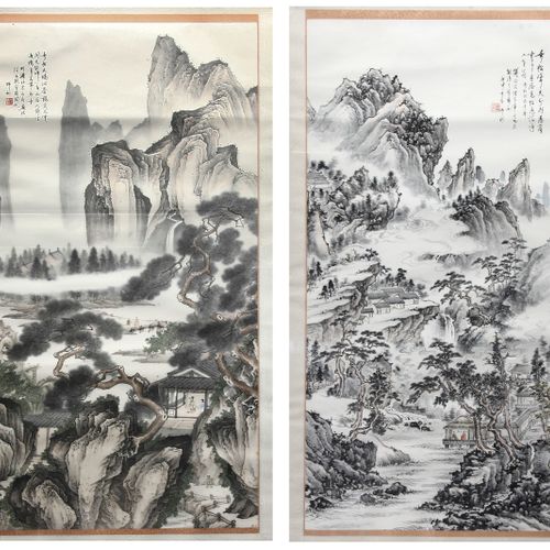 Pareja de grandes pinturas, China, s.XX Pareja de dibujos en acuarela sobre pape&hellip;
