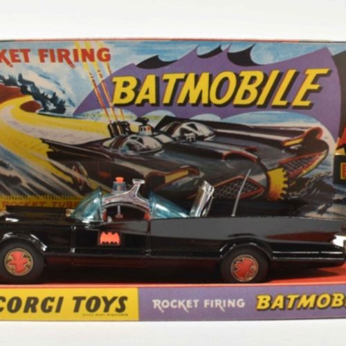 Null [漫画] [蝙蝠侠.汽车模型] 火箭发射的蝙蝠车。带有蝙蝠侠和罗宾的Corgy Toys压铸模型，伦敦，1966年。封闭的秘密说明书隐藏在盒子底座里。&hellip;