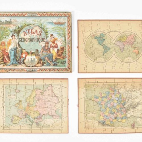 Null (1) Atlas Géographique Paris, Charles Verneau, ca. 1880. 3 puzzles de carte&hellip;