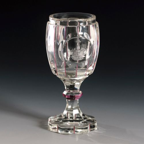 Biedermeier-Wappenpokal 

Biedermeier-Wappenpokal. 
Um 1840/50.
Farbloses Glas, &hellip;