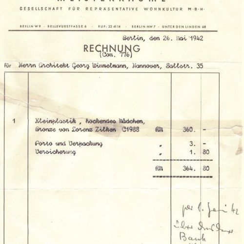 ZILKEN, Lorenz (1901 Danzig – 1991 Rottach-Egern?). „Hockendes Mädchen“, 1930er &hellip;