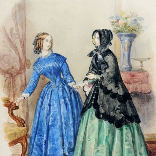 Null Héloïse Leloir, ilustración de moda - Dos jóvenes en un salón. Siglo XIX.
H&hellip;