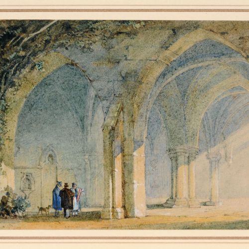 Null William Henry Pyne (attrib.), Travelers in a Sunlit Abbey Ruin. 1st quarter&hellip;