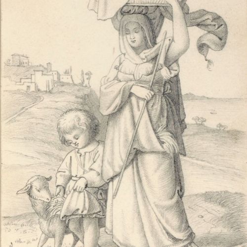 Null Friedrich von Olivier (attrib.), Femme romaine avec ses enfants / Mère avec&hellip;