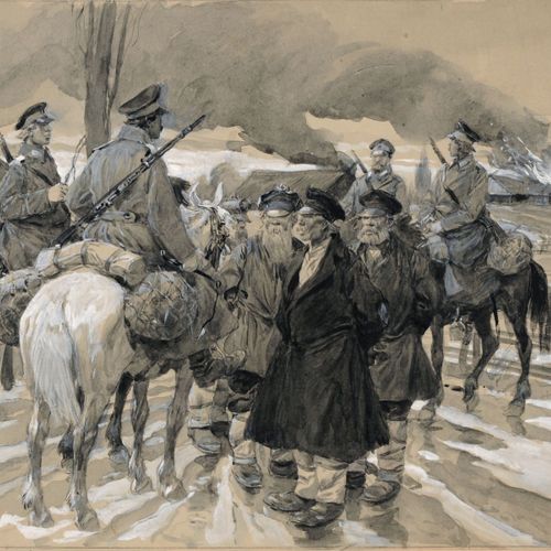 Null 奥托-格拉赫，《村边的战争场面》。19世纪下半叶。
Otto Gerlach1862 Leipzig - 1908 Tehran。

铅笔上的水彩画，&hellip;