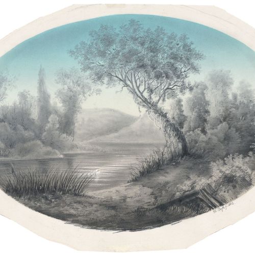 Null H.Byk, Evening lake.1862年。
H. Byk 19世纪。

钢笔水墨画，部分用蛋清调高，纸板上。照片下方有签名 "H. Byk &hellip;