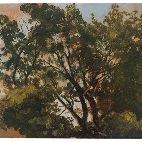 Null Christian Friedrich Gille, Tree tops against a blue sky, in the background &hellip;