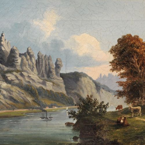 Null H.施密特，Rathen附近的Bastei岩石 - 瑞士萨克森州。1861年。
H. Schmidt 19世纪。

布面油画。左侧有签名 "HSchm&hellip;