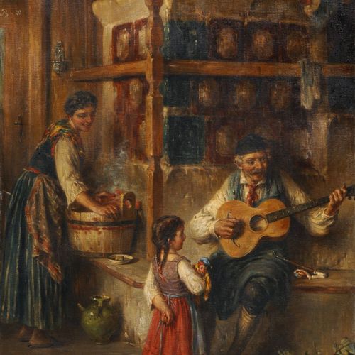 Null 理查德-艾斯曼，农舍客厅里的吉他小夜曲。1880年。
理查德-艾斯曼1853年奥珀斯豪森-1927年克莱林

布面油画。右上角签有 "R. Eiser&hellip;