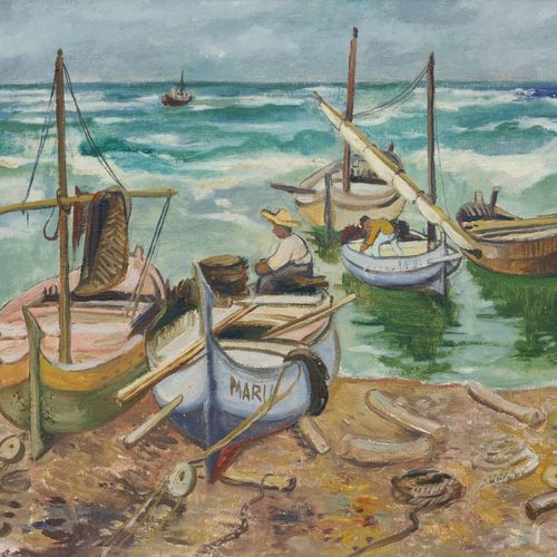 Null Alfred Teichmann "Spanish fishermen with their boats". Probably around 1950&hellip;
