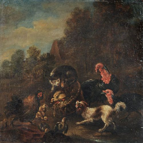 Null Albertus Verhoesen (attribué), Combat de coqs / bovins à plumes avec chien &hellip;