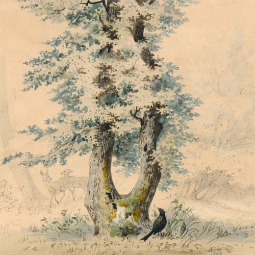 Null 罗伯特-埃尔伯，林地与橡树附近的鹿/在老橡树下休息。1868.
Robert Erbe1844 Gera - 1903 Oberlößnitz生于德累&hellip;