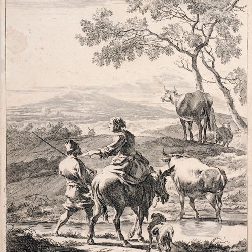 Null Cornelis Visscher II, A shepherd and a woman on a donkey, beside a dog, bef&hellip;