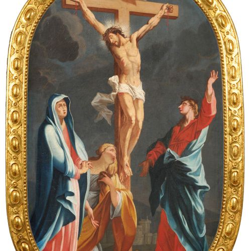 Null 南德画家（？），基督受难记。18世纪上半叶
布面油画。无符号。担架背面用蓝色蜡笔写着 "Ramsthal"。装在一个华丽的高椭圆镀金框架内，内侧有一个&hellip;