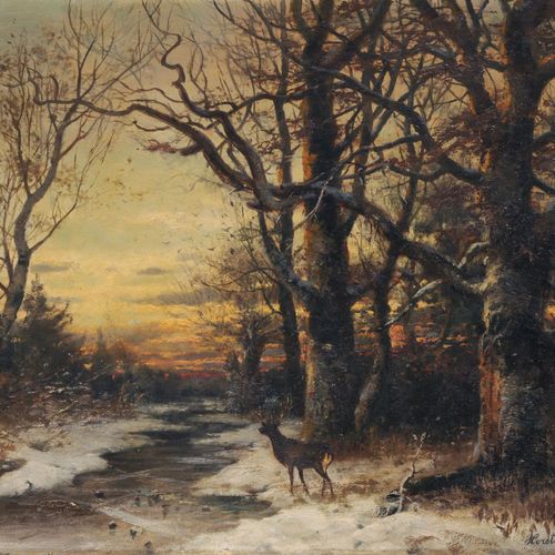 Null Horst Bernhard Hacker, Paisaje invernal nocturno con Brook y Roebuck. 1889.&hellip;