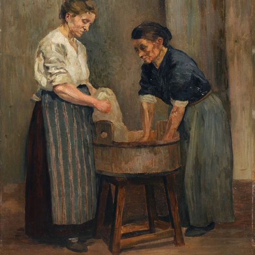 Null 鲁道夫-古顿，《浴缸边的两个洗衣妇》。可能是20世纪初。
Rudolf Gudden1863 Werneck - 1935 Munich

纸板上的油&hellip;