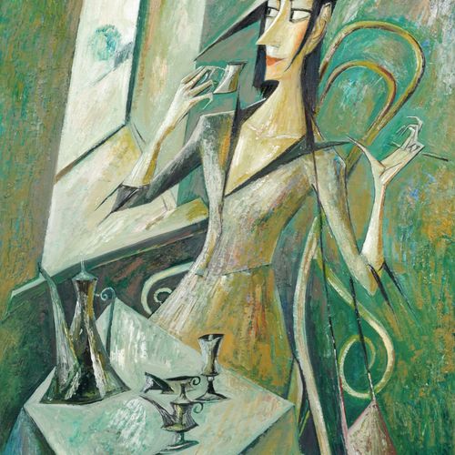 Null 伊万-库利克，《在咖啡馆里》。2003.
Iwan Kulik1959 Leszczilka - 生活在波兰

布面油画。正面签有 "I. Kulik&hellip;