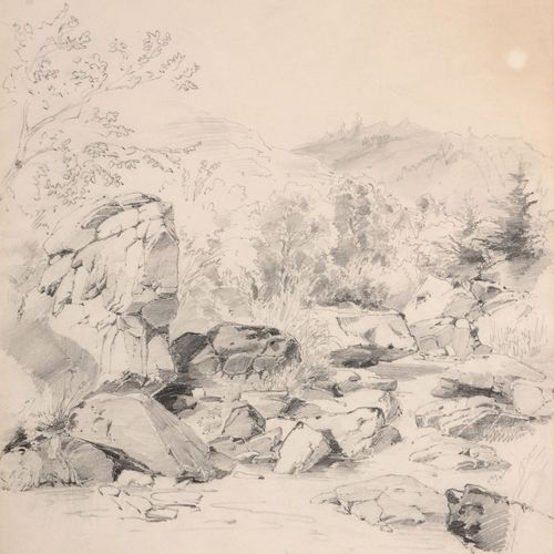 Null 理查德-普特纳（署名），小溪与小木屋。1865年。
Richard Püttner1842 Wurzen - 1913 Munich。

铅笔画。照片&hellip;