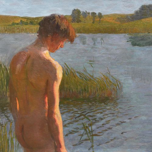 Null Fritz Stotz (atribuido), Desnudo de espalda de un joven en el lago. Probabl&hellip;