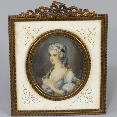 Null A portrait miniature of Lady Rodney, 19th century, oil on ivory, in brass f&hellip;