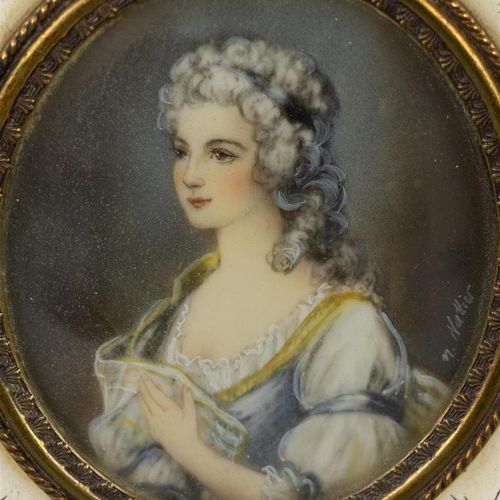Null A portrait miniature of Lady Rodney, 19th century, oil on ivory, in brass f&hellip;