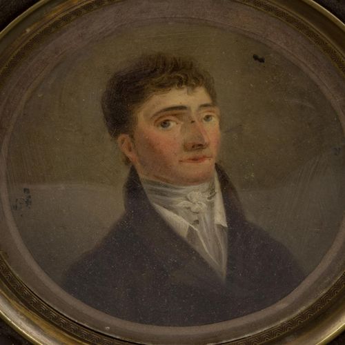 Null A miniature portrait of a young man, first half 19th century, in wooden fra&hellip;