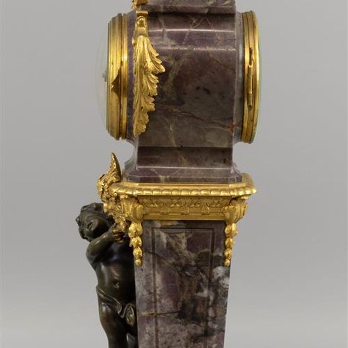 Null A pillar-shaped table clock, France ca. 1880, grey marble with ormoulu orna&hellip;