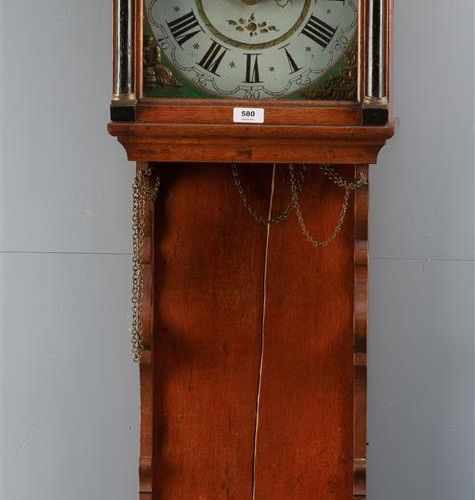 Null A 19th century Frisian longcase clock in an oak case with a painted dial an&hellip;