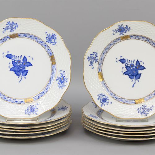 Null A set of 12 cake or breakfast plates, Herend, porcelain, decor Apponyi blue&hellip;