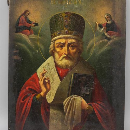 Null Un'icona di San Nicola affiancato da Cristo e dalla Madre di Dio, Russia c.&hellip;