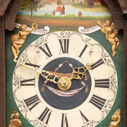 Null A small model Frisian longcase clock, painted dial with landscape decoratio&hellip;