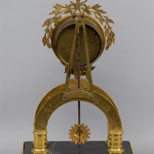 Null A skeleton mantel clock, gilt brass, enamel dial surrounded by leafy branch&hellip;