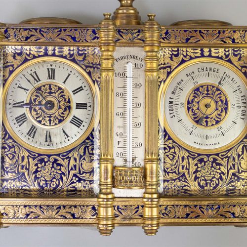 Null A double travel clock, late 19th century Paris, bronze case with blue champ&hellip;
