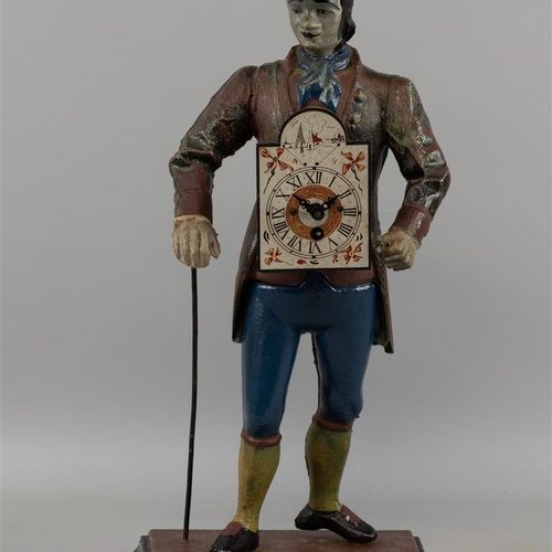 Null An 18th-century model clock man, polychrome painted cast iron - key, weight&hellip;