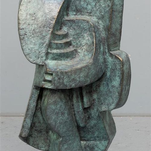 Null Sculpture cubiste moderne de personnages enlacés, en bronze patiné vert (A)&hellip;