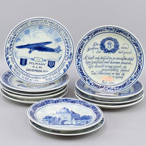 Null Eleven commemorative plates, De Porceleyne Fles Delft, blue and white earth&hellip;