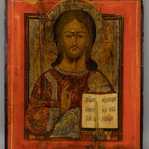 Null Une icône du Christ Pantocrator, Russie du Sud vers 1800, tempera sur panne&hellip;