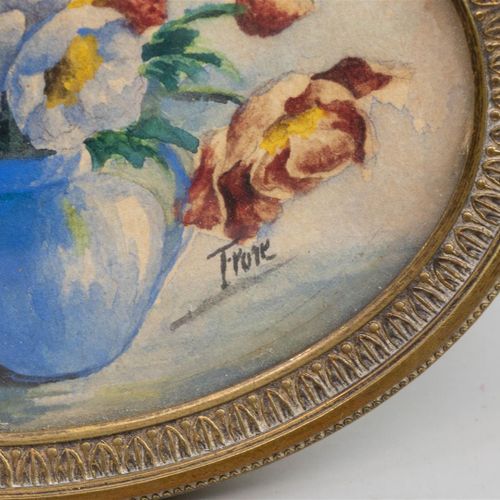 Null 一幅微型画，花的静物，Frore? 签名，在椭圆形的铜框里，约1900年（A）。

8.8 x 6.6厘米。