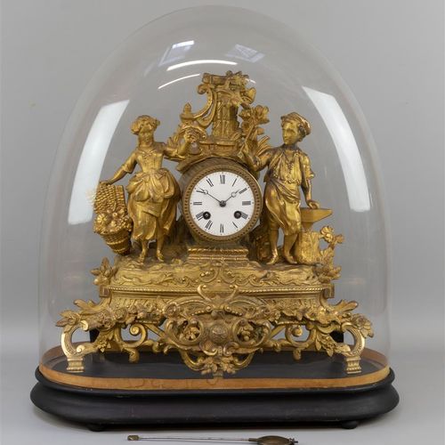 Null Reloj romántico dorado bajo cúpula, Francia, segunda mitad del siglo XIX - &hellip;