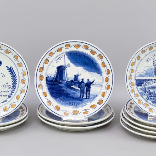 Null Onze assiettes commémoratives, De Porceleyne Fles Delft, faïence bleue et b&hellip;